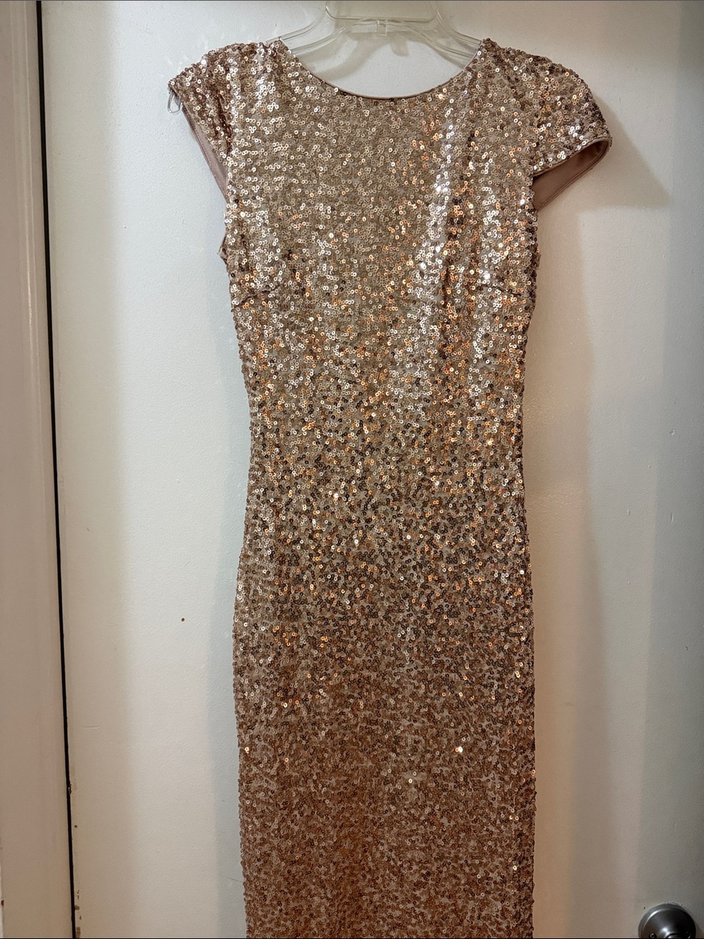 Badgley Mischka Rose Gold Sequin Maxi Dress